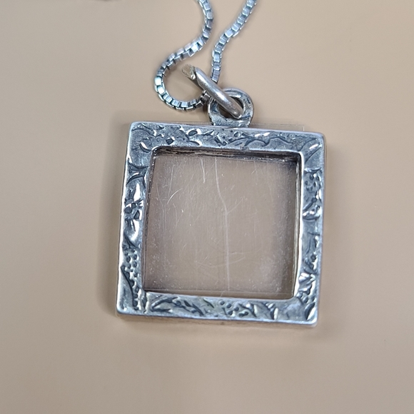 925 Sterling Silver Picture Frame Pendant Charm 18" Box Chain - Picture 13 of 16